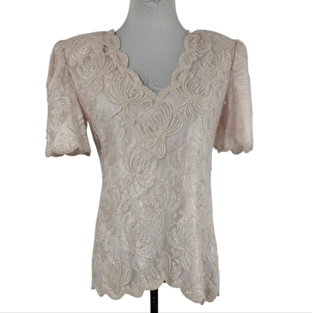 Vintage 80s Laurence Kazar Women's Light Pink Top Size Petite Small Feminine